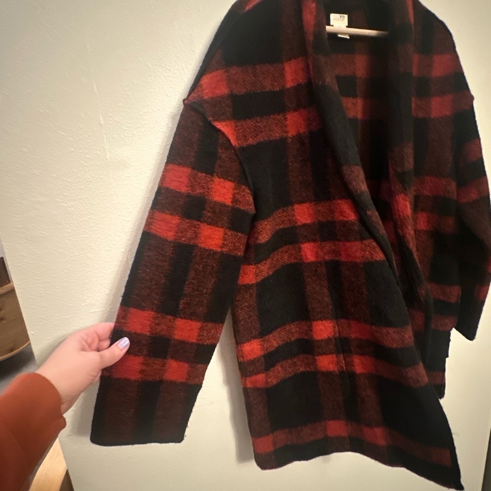 Buffalo check Plaid Women's Jacket in Red and Black wool blend open front size M - Picture 5 of 7